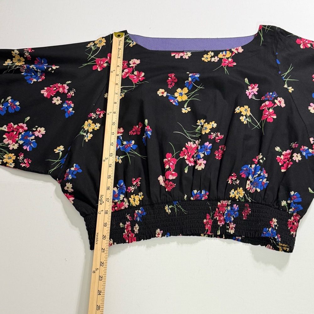 Floral Maeve Anthropologie Black Multi Cotton Smocked Dolman Blouse M Medium - Picture 5 of 9